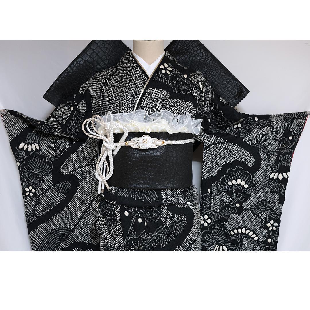 総絞り♢振袖単体□168cm成人式 前撮り 黒白 モノトーン 正絹 NM13