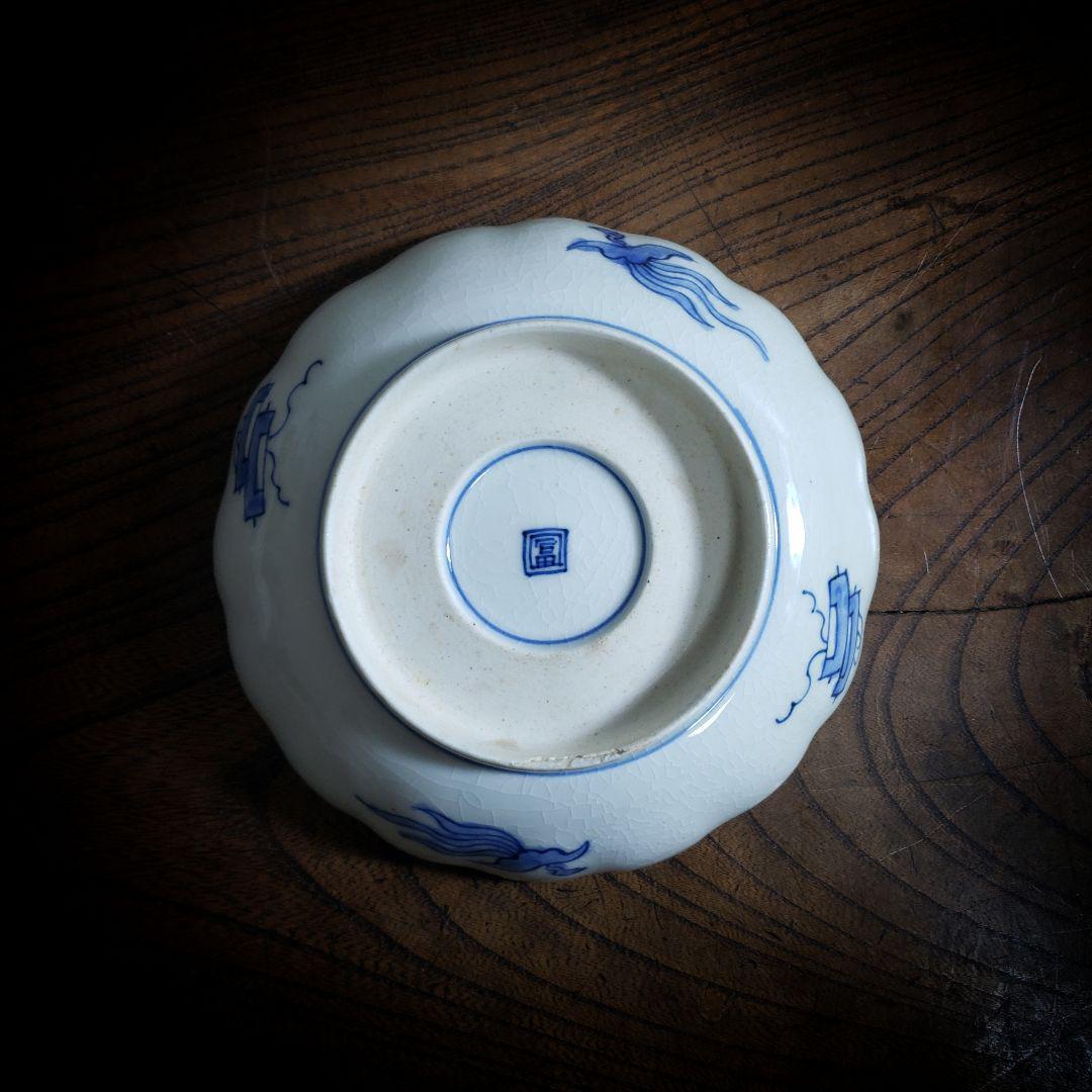 皿 色絵 金彩 牡丹唐草 鶴丸文 二重角富 宝尽くし 桐文花弁縁 古伊万里