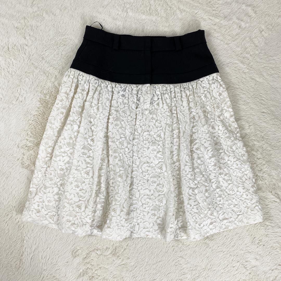 美品 LOUIS VUITTON バイカラー レース 膝丈 フレアスカート 38