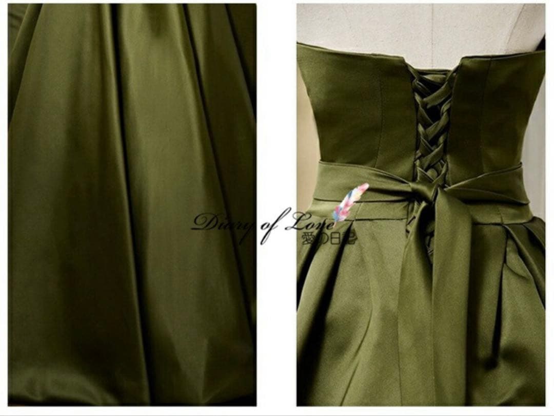オリーブグリーン ストラップレス ウェディングドレス パーティードレス