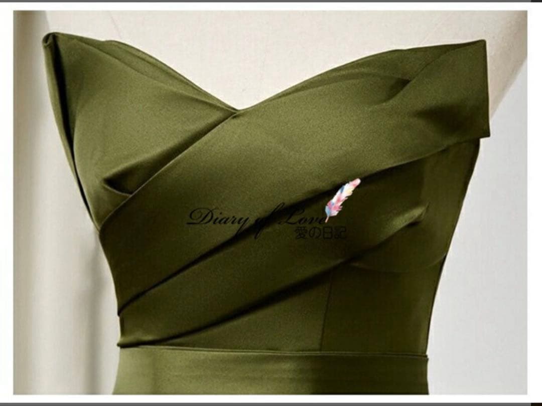 オリーブグリーン ストラップレス ウェディングドレス パーティードレス