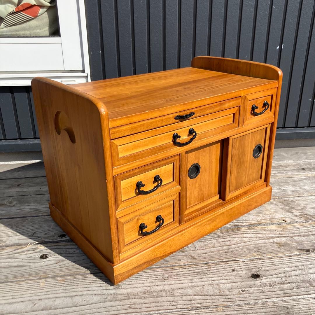 昭和レトロ 多数収納木製サイドテーブル お座敷ワゴン ポットワゴン