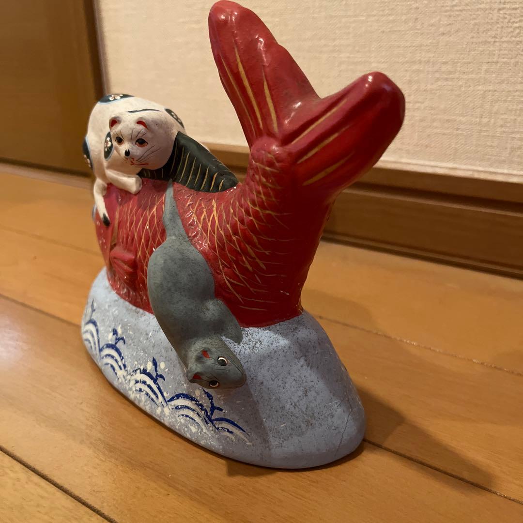 宮城県仙台市 堤人形 鯛乗り猫と鼠 郷土玩具 美術品・アンティーク・