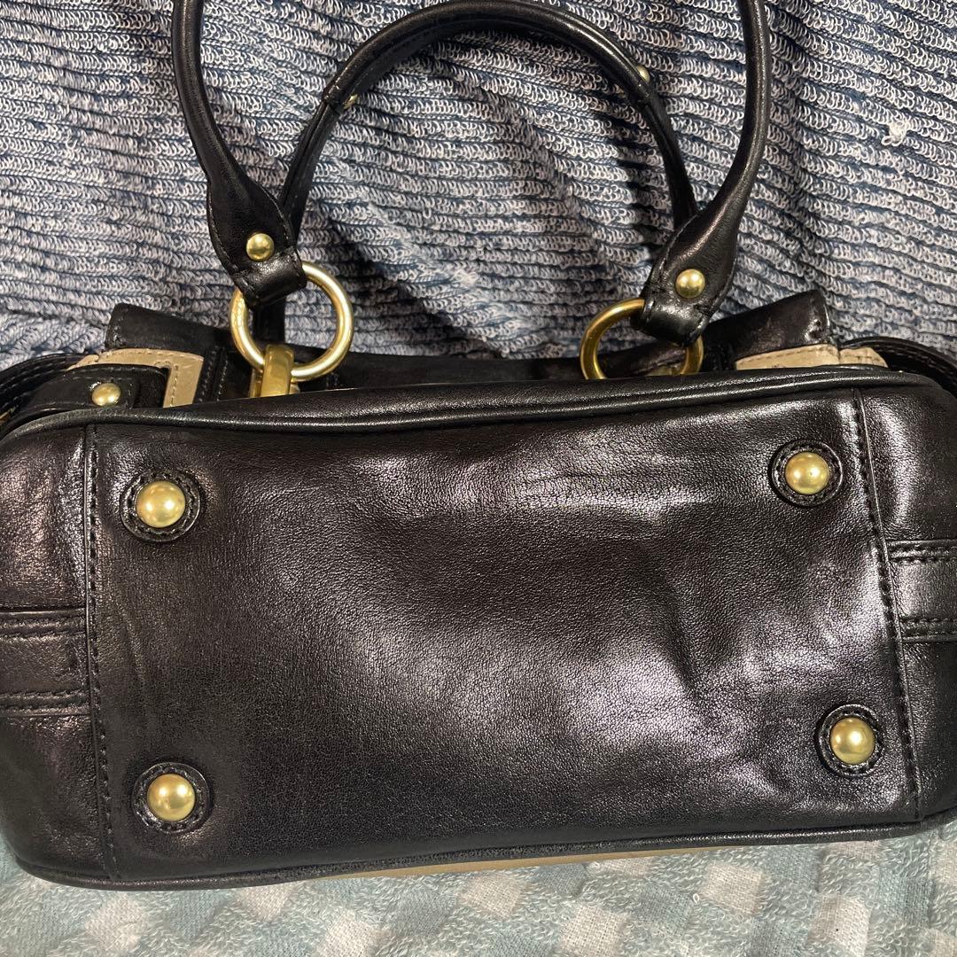 ク*ド様 COACH レザー ハンドバッグ ベージュ クマチャーム付き　ビンテー