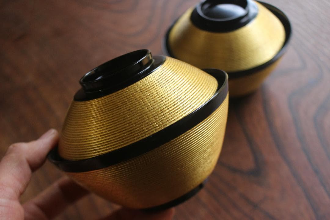 時代逸品！極上金塗糸目の美しいお椀2点（検輪島塗京塗雑煮椀