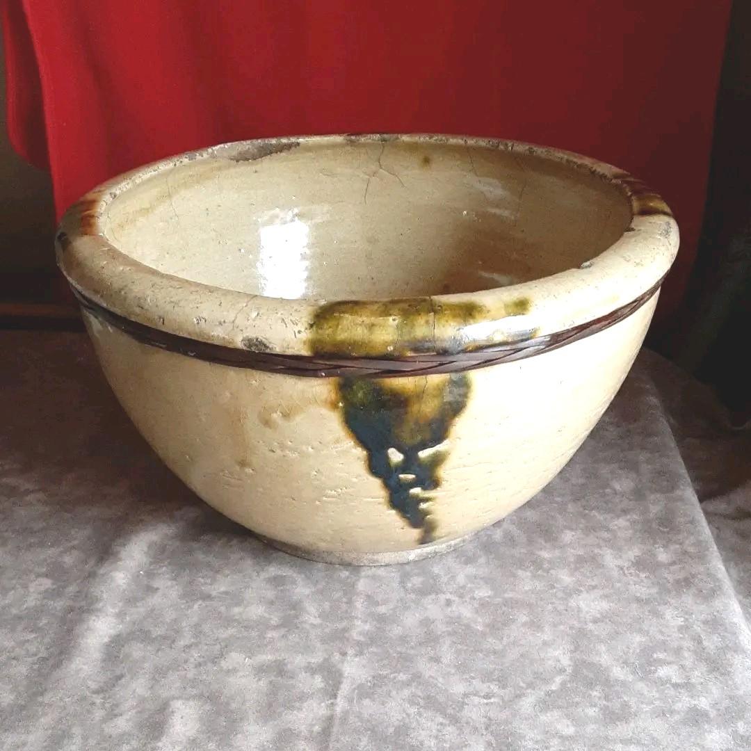 こね鉢 メダカ鉢 約31cm 時代物 瀬戸 こね鉢 直径32cm 窯傷 E24823 古い