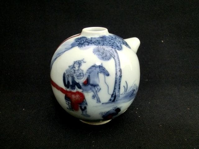 水滴■水差し「若深珍蔵」染付人物絵 唐人戦図 書道道具 水注 古玩 唐物 骨董■