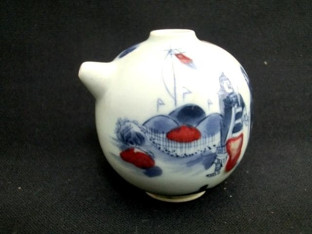 水滴■水差し「若深珍蔵」染付人物絵 唐人戦図 書道道具 水注 古玩 唐物 骨董■