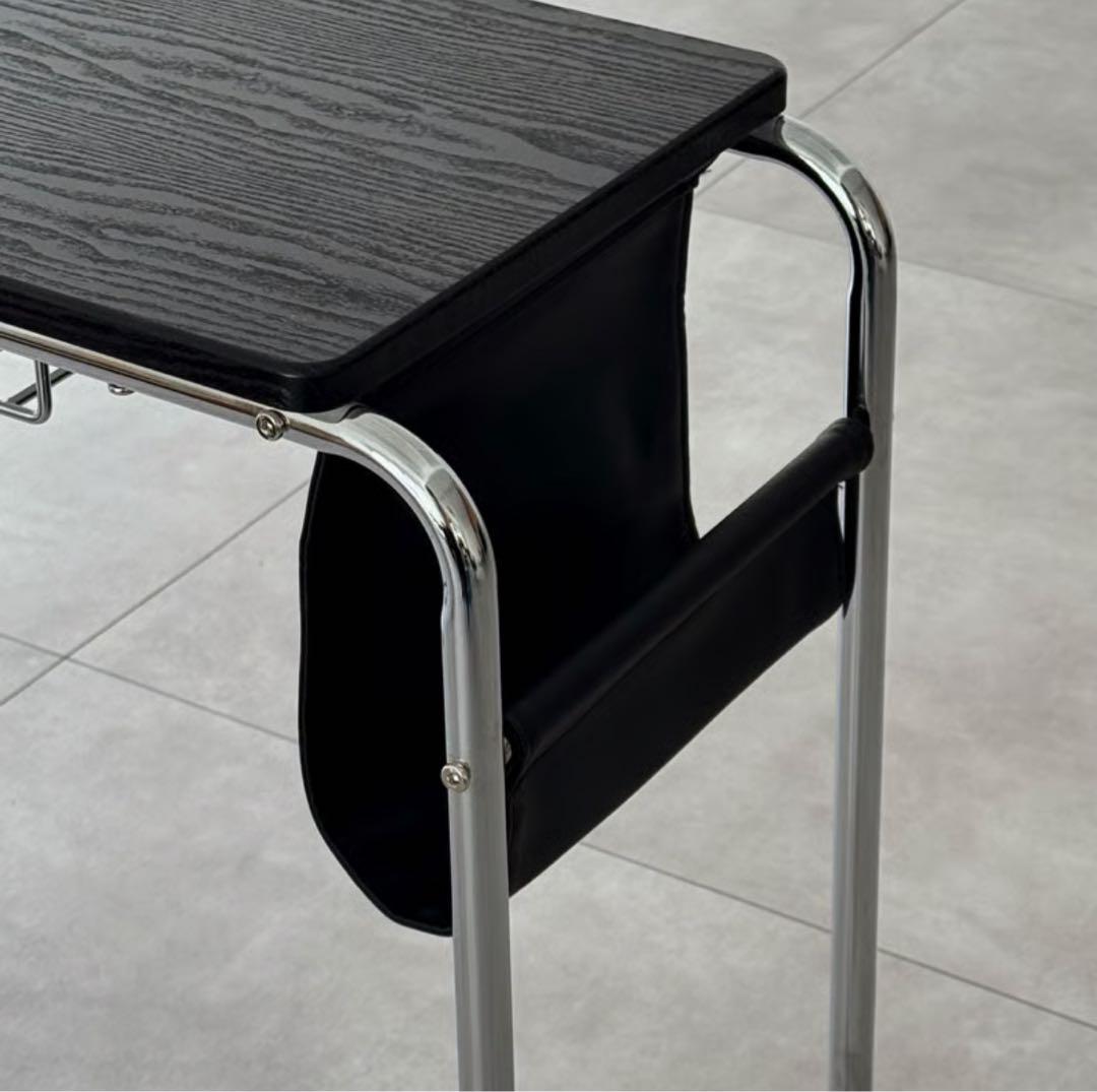 table-03192　ブラック サイドポケット キャスター付きデスク