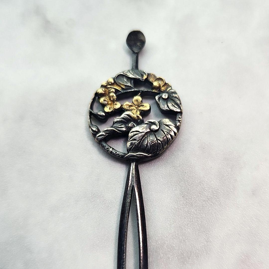 アンティーク金工珊瑚簪銀かんざし鼓G8着物明治骨董髪飾り