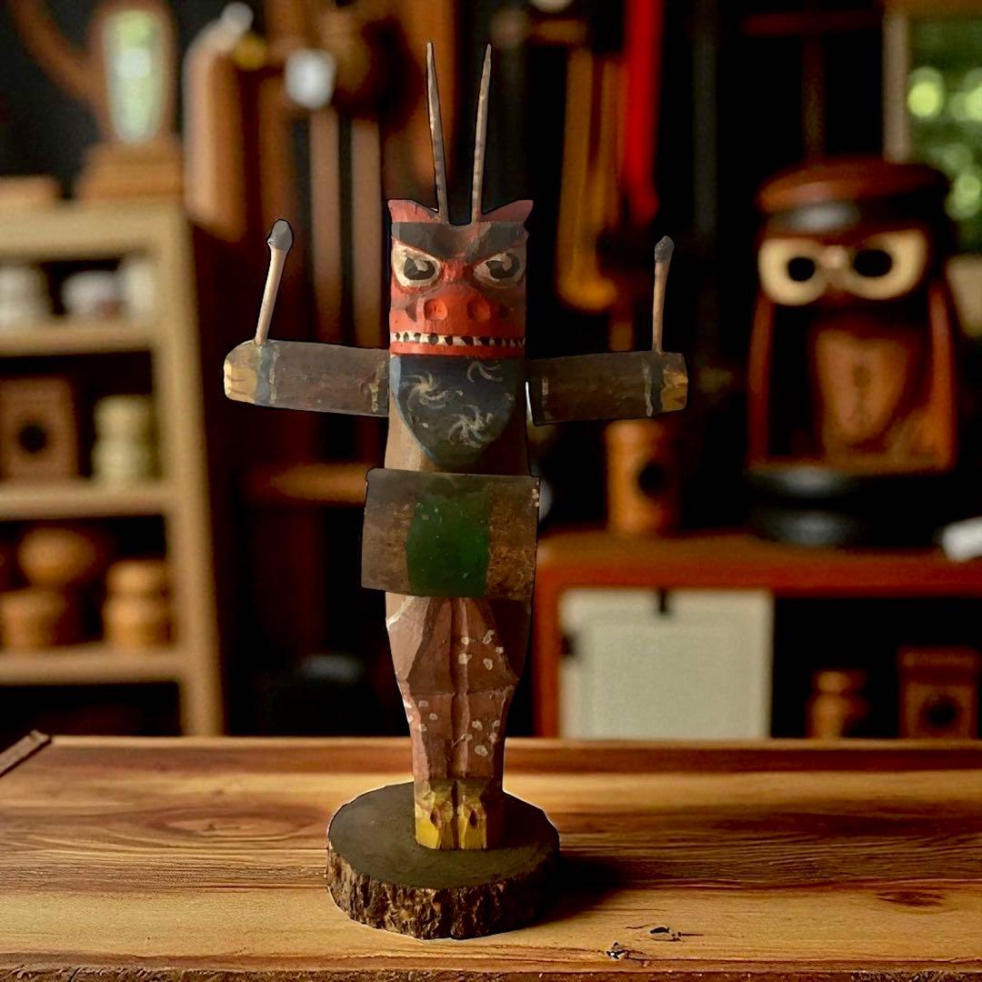 廃絶品 埼玉県飯能市 郷土玩具 大河原宏彰 丸木彫人形《獅子舞》 ×2 美楽堂