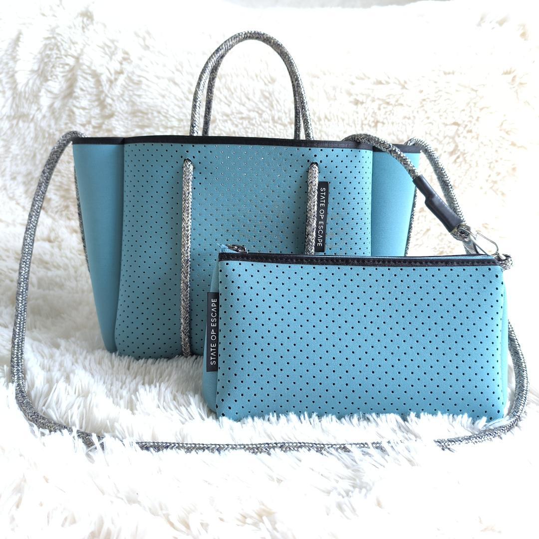 STATE OF ESCAPE ハンドバッグ 2WAY ポーチ付き ブルー