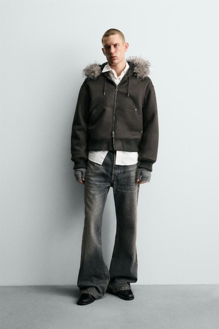 ZARA フェイクスエード キルティングジャケット フードファー