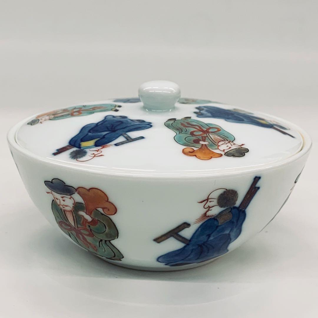 【茶器セット39   染錦　唐人】二重渦福　柿右衛門　共箱