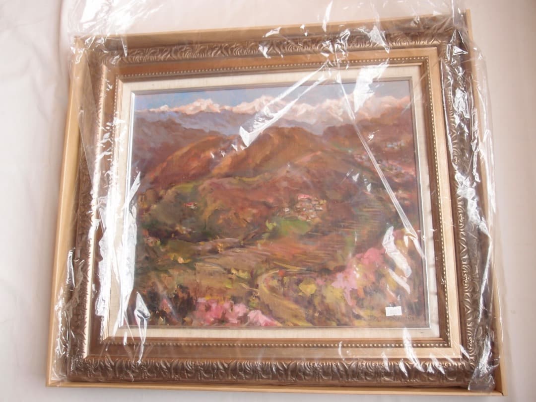 額装油絵「秋深し」寺島正人 作／荒安の里山風景／個展　F8