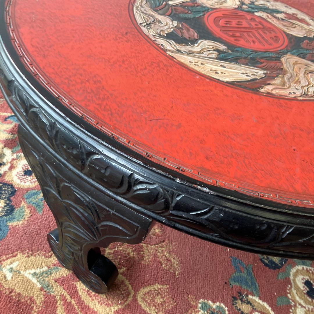 中国骨董 唐家具 飾彫り 円卓 座卓 ちゃぶ台 センターテーブル 古家具