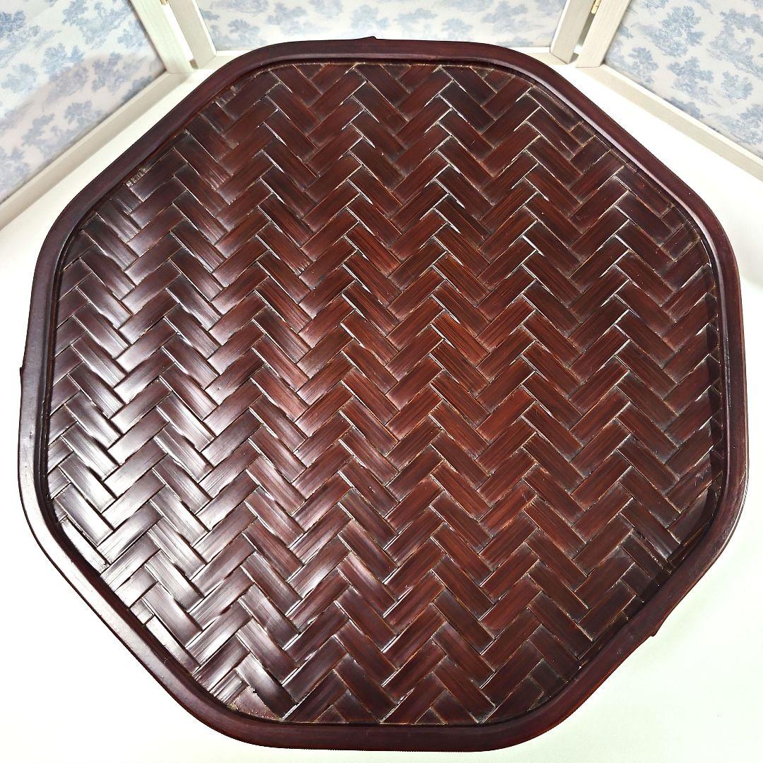 未使用 駿河竹千筋細工 然林房 八角茶櫃(ちゃひつ)網代編み 茶道具