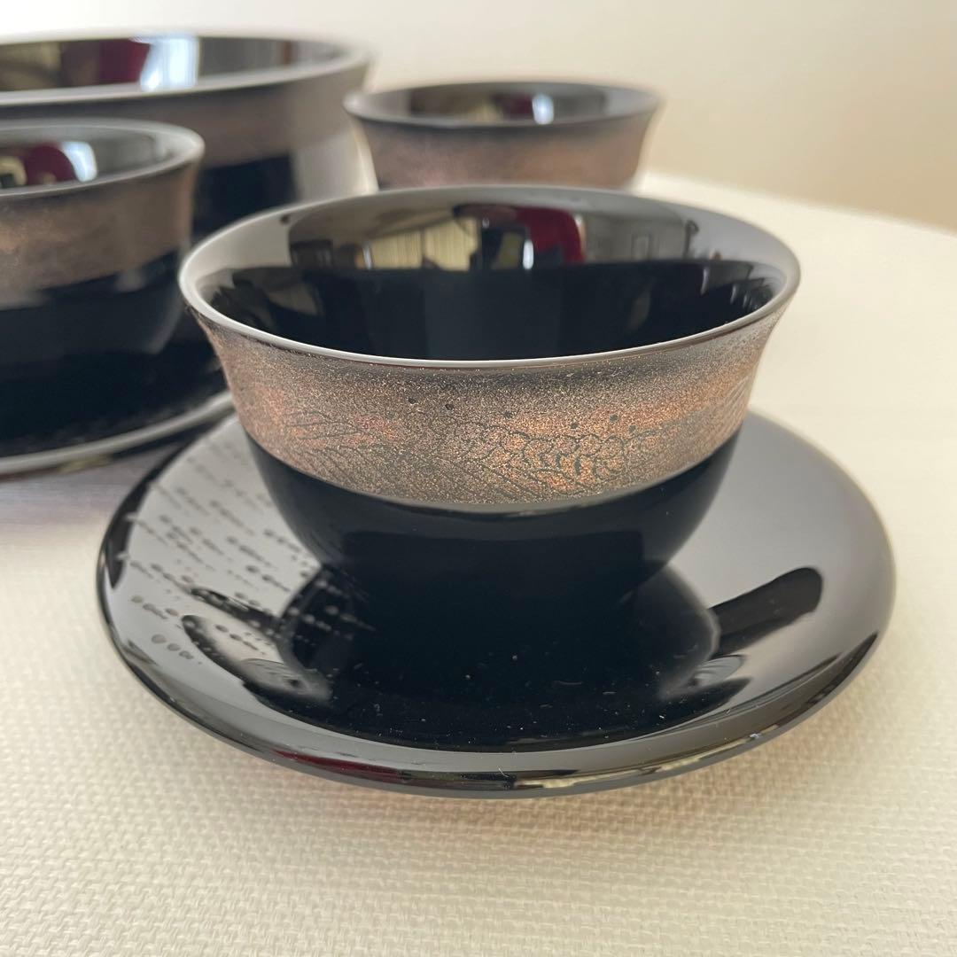 輪島塗 慶塚 菓子鉢、お茶碗・茶托5客組