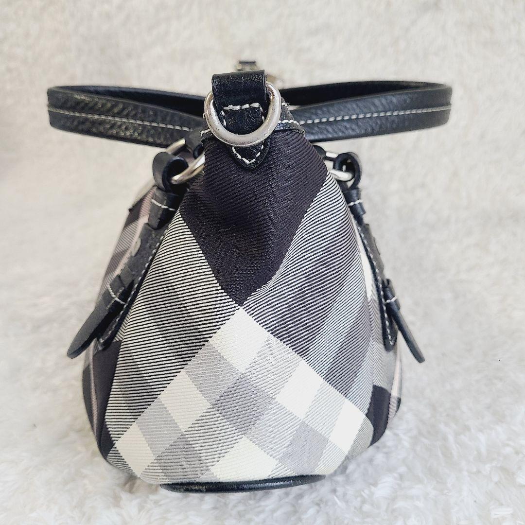 美品 バーバリー・ブルーレーベル ハンドバッグ キャンバス レザー 黒