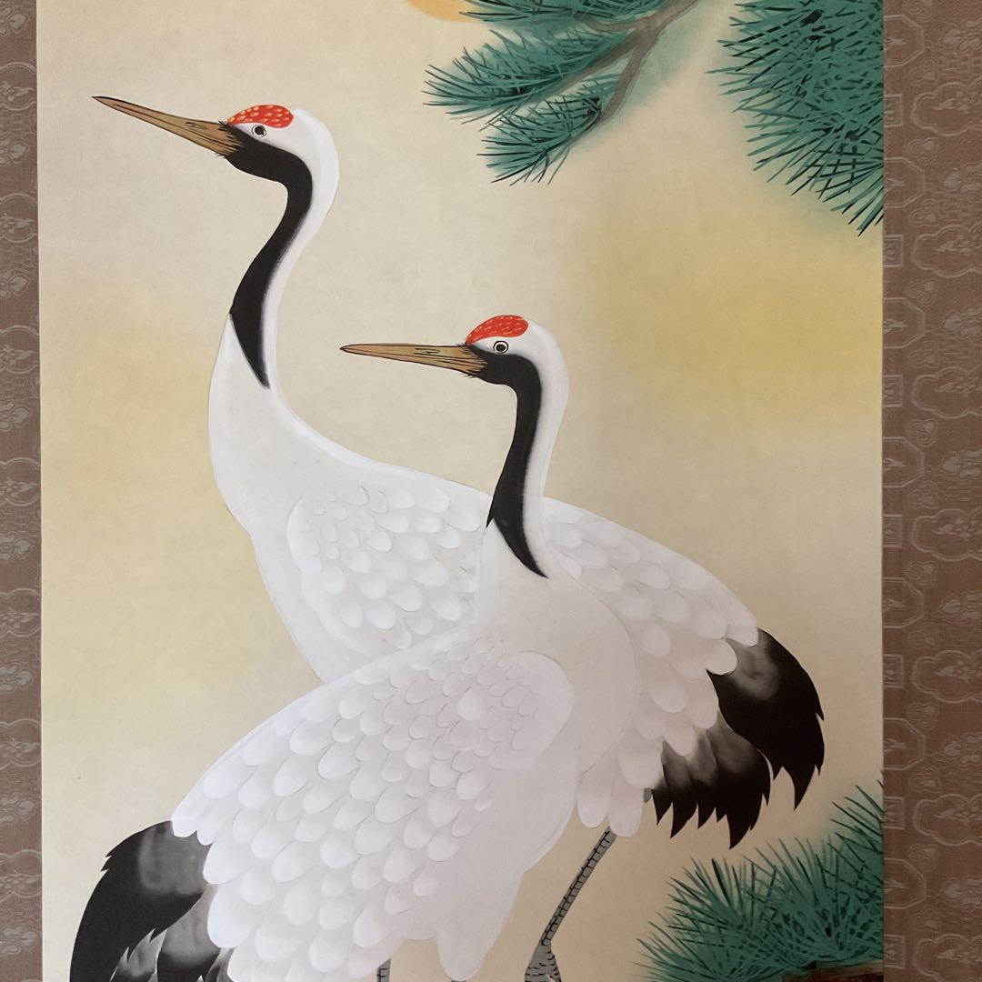 玉 泉 筆 絹本彩色画 タイトル 【 松 上 鶴 図 】 共箱