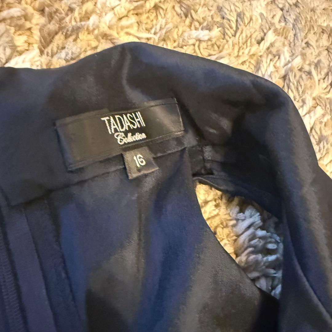 【TADASHI collection】黒の襟付きフレアパーティードレス