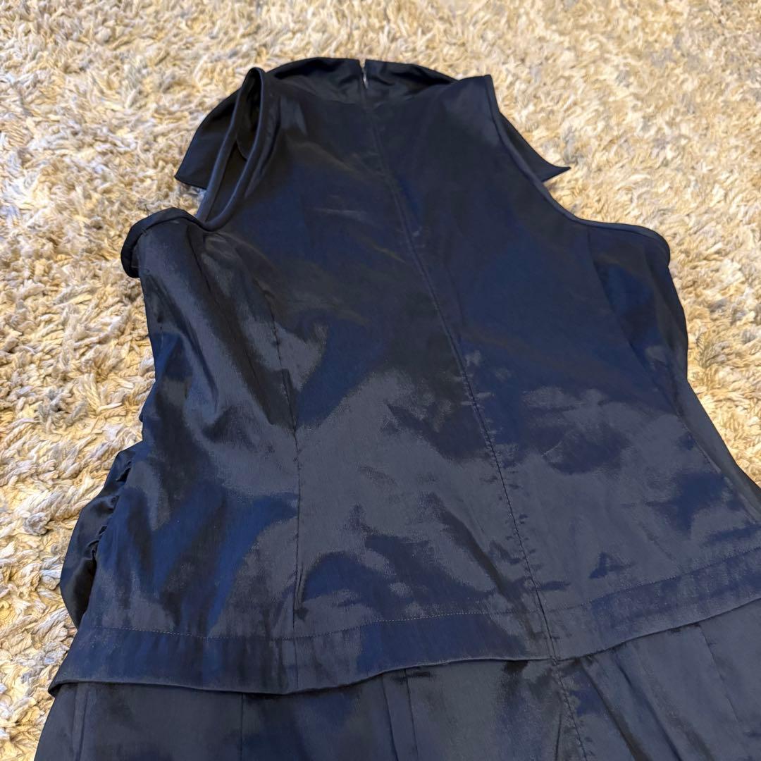 【TADASHI collection】黒の襟付きフレアパーティードレス