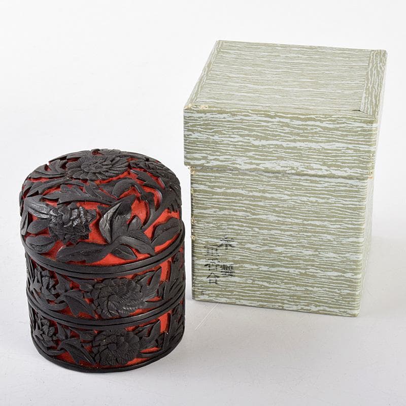 中国　堆朱　堆黒　内七宝 　花文　重香合　M　R5962 中国 堆朱 堆黒 内七宝 花文 重香合 M R5962 夢工房】時代堆