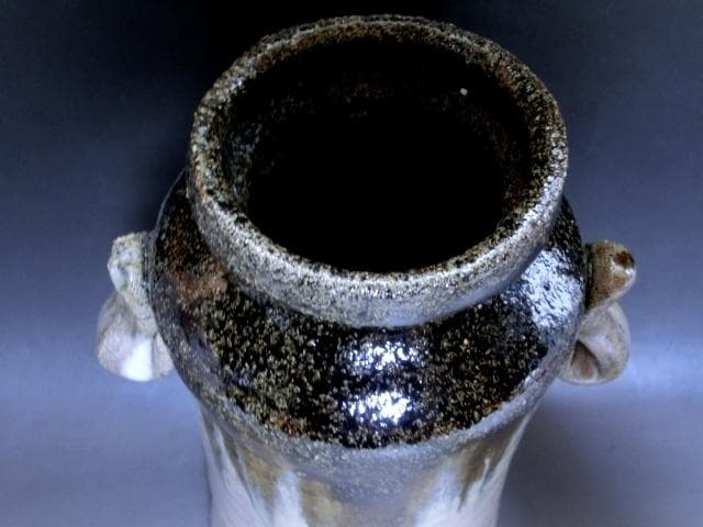 花瓶□唐津 茶陶唐津 鏡山窯【井上東也】花器 耳付き 花入れ 時代物