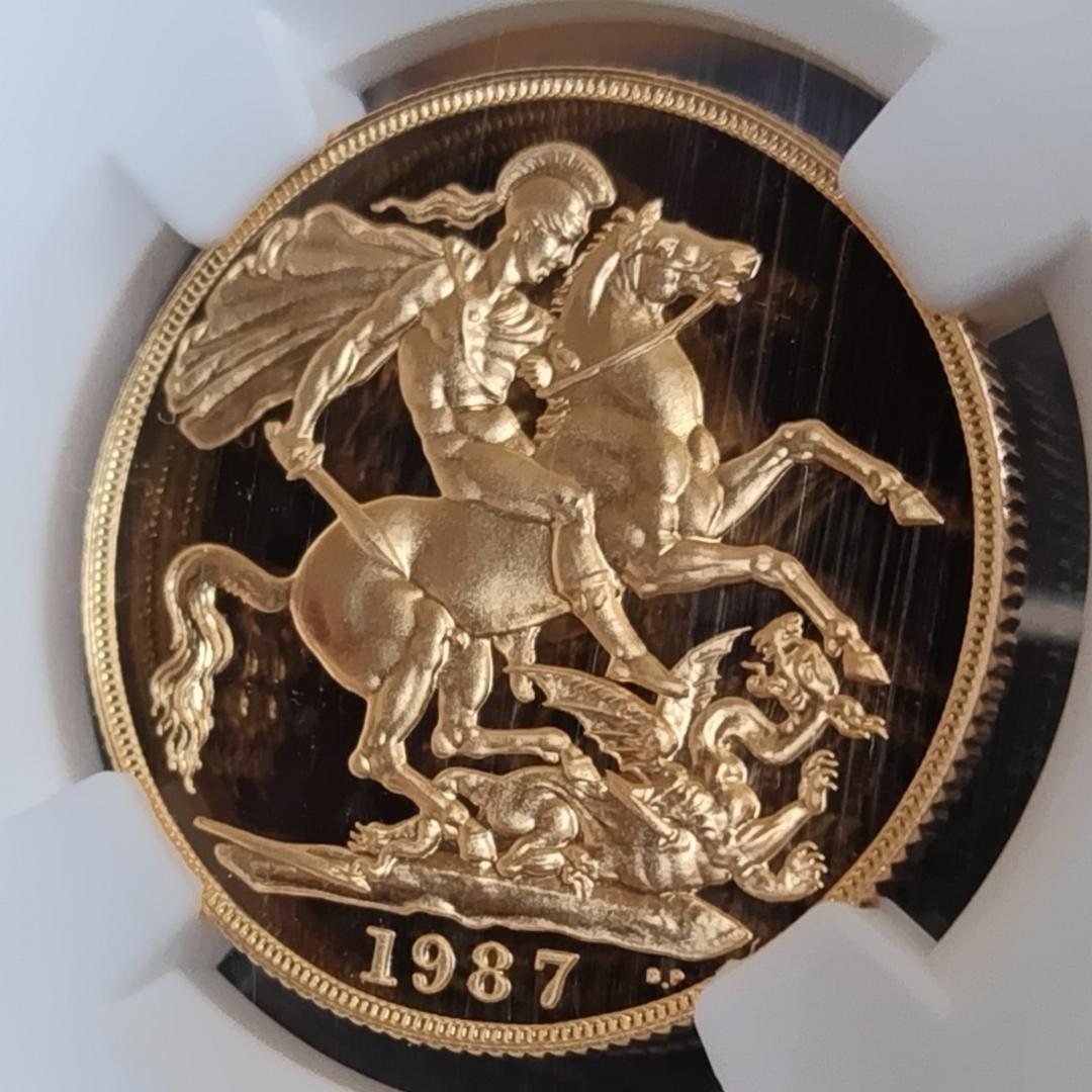 1987年/イギリス/PF70/ミドルエリザベス/金貨/2ソブリン/NGC 1987年