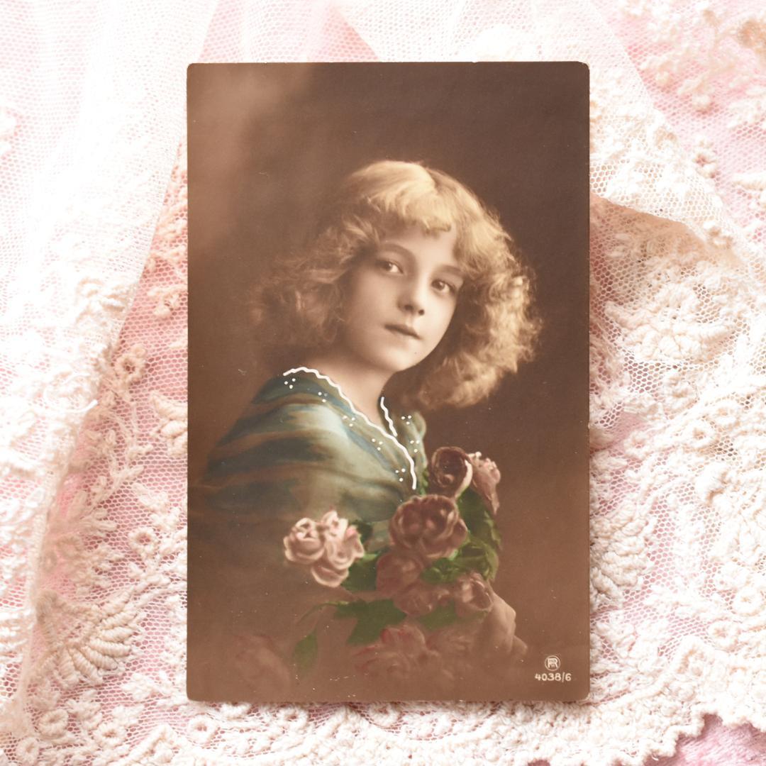 アンティークポストカード 薔薇の肖像 ～美しい少女～ アンティーク