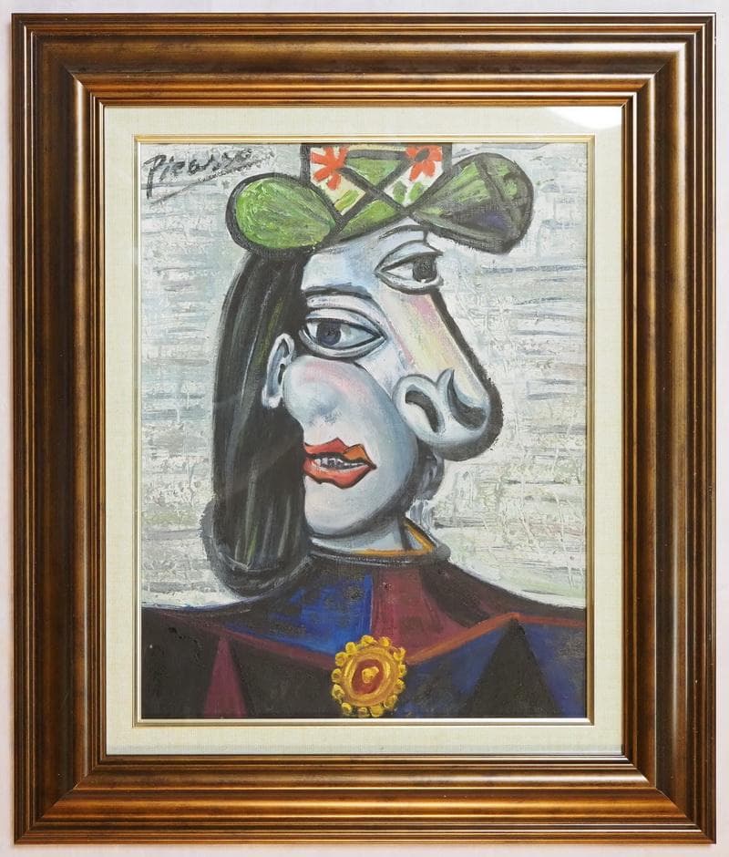 人物画油絵ピカソF6額付き手描き肉筆