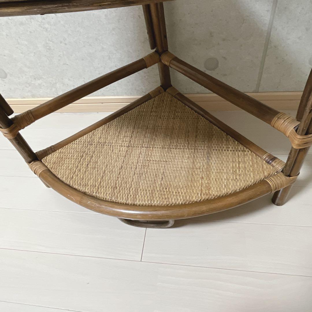 昭和レトロ 3段ラタンシェルフ 扇型コーナーラック 飾り棚