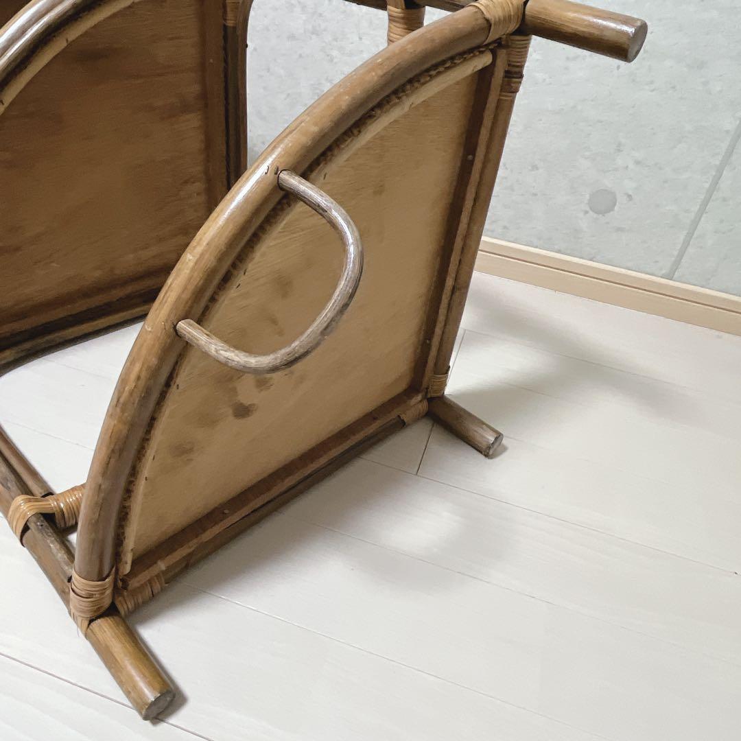 昭和レトロ 3段ラタンシェルフ 扇型コーナーラック 飾り棚