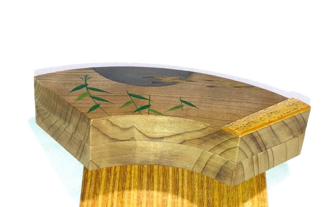 茶道具　加賀山中塗塗師　早見征一作　神代杉二季鳥蒔絵　扇面香合　骨董　美品！！