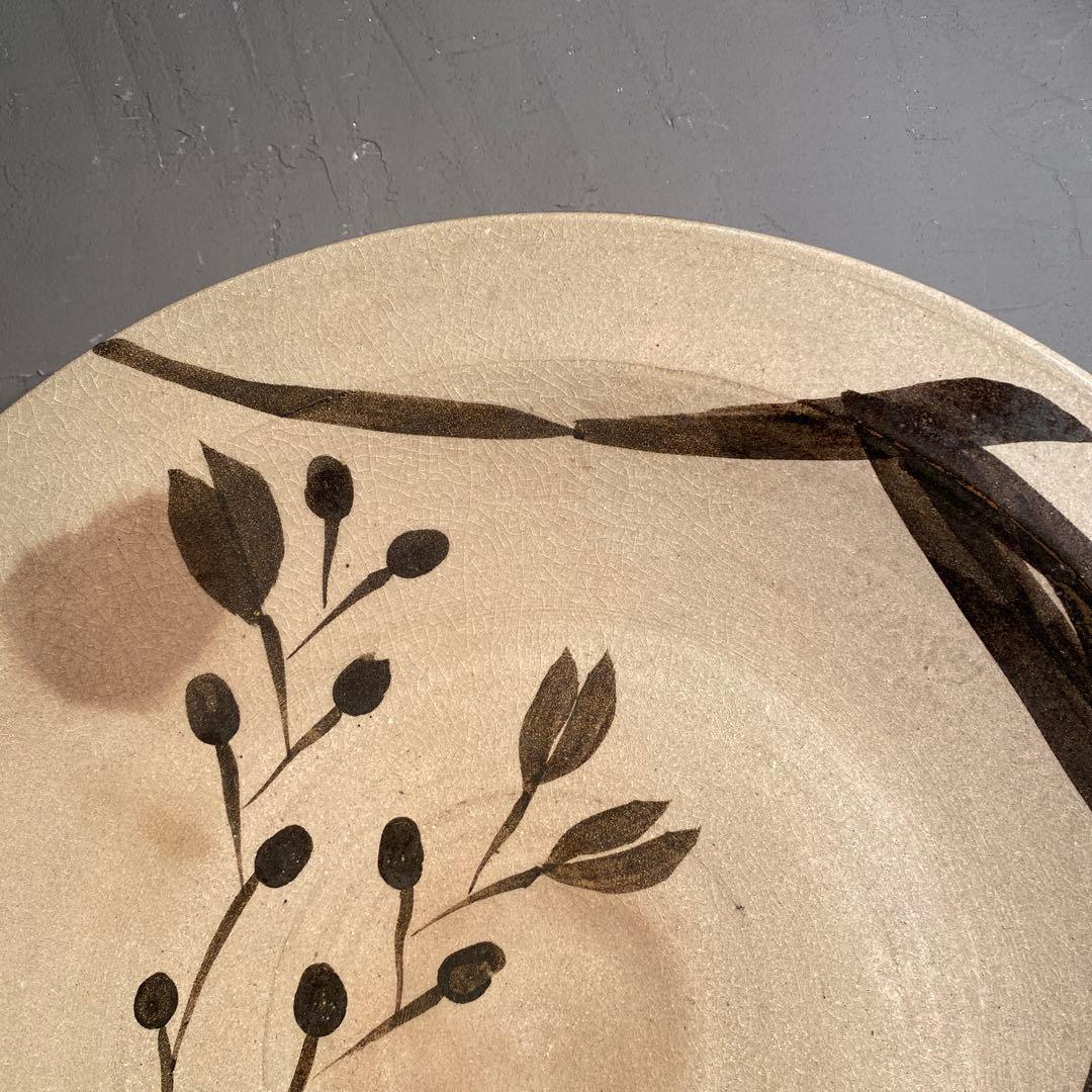 波多野洋荘 鉄絵草花大平鉢 46cm大皿 骨董品 飾り皿 美術品