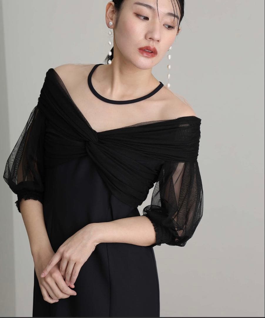 atlo ロング&七分袖 パーティードレス オケージョンドレス　XL atlo（アトロ） ドレス ロング＆七分袖フォーマルケープカラー