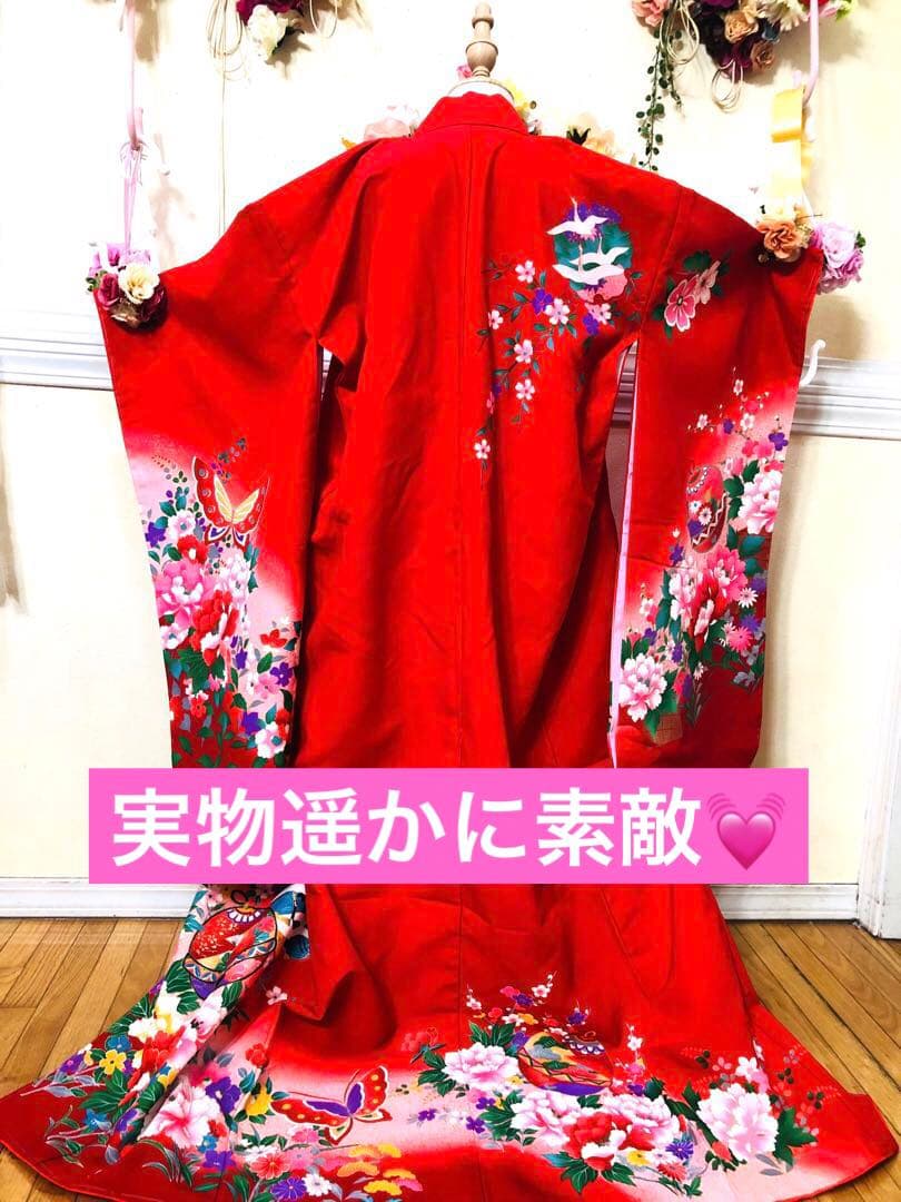 七五三七歳未使用着物‼️人気赤地暈し⭐︎手毬花々煌びやか際立つ⭐︎安心フルセット逸品
