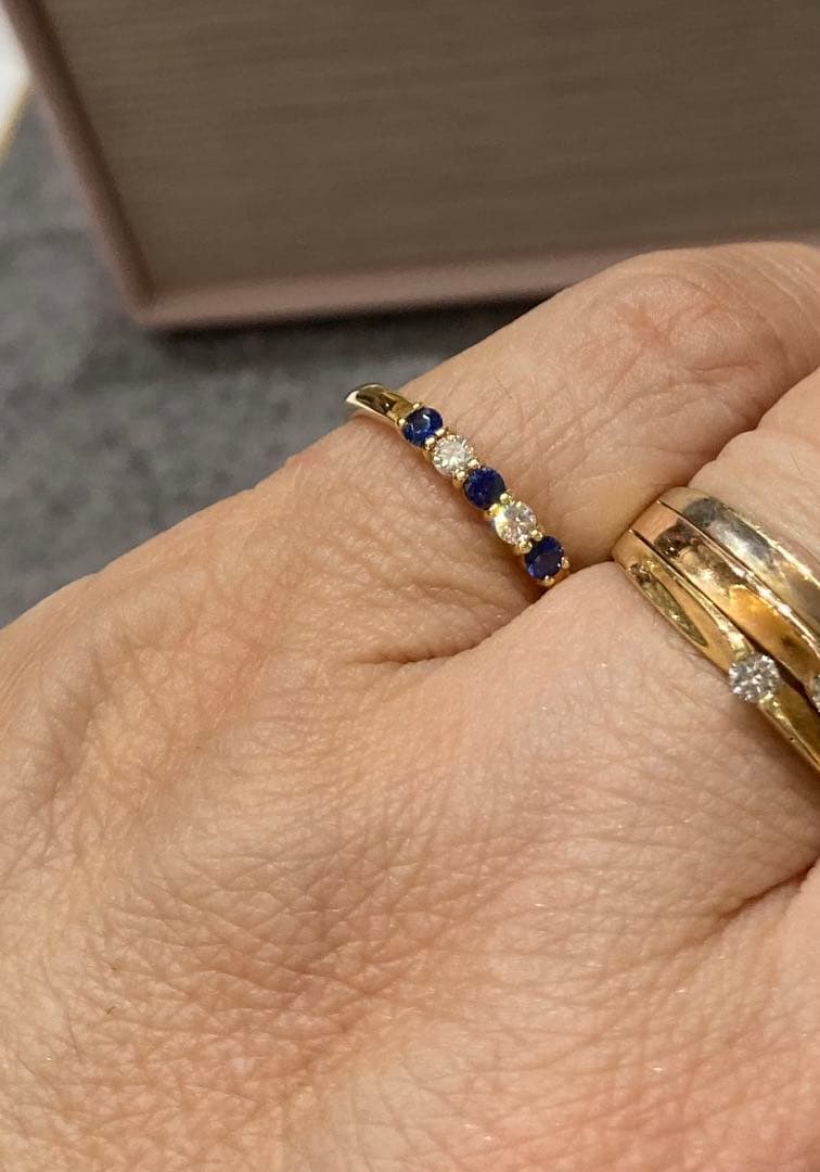 【新品未使用】K18 サファイア ダイヤモンド リング 5石