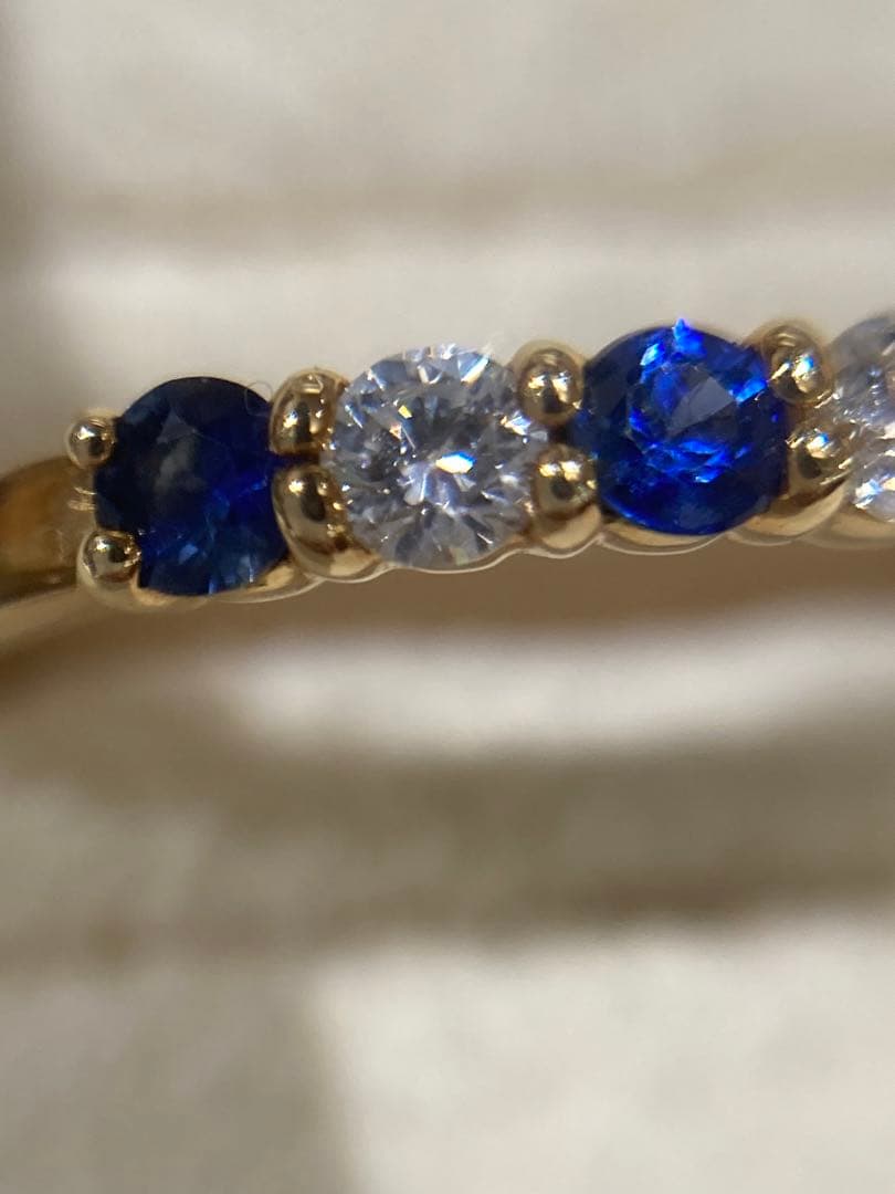 【新品未使用】K18 サファイア ダイヤモンド リング 5石