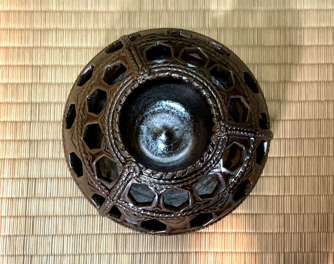 膳所焼 岩崎新定 篭目花入＆黄金掛け花入 淡海ぜぜ