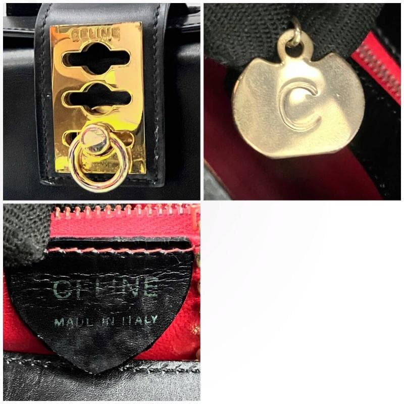 三連金具● セリーヌ 2927 ハンドバッグ 黒 ガンチーニ ゴールド金具