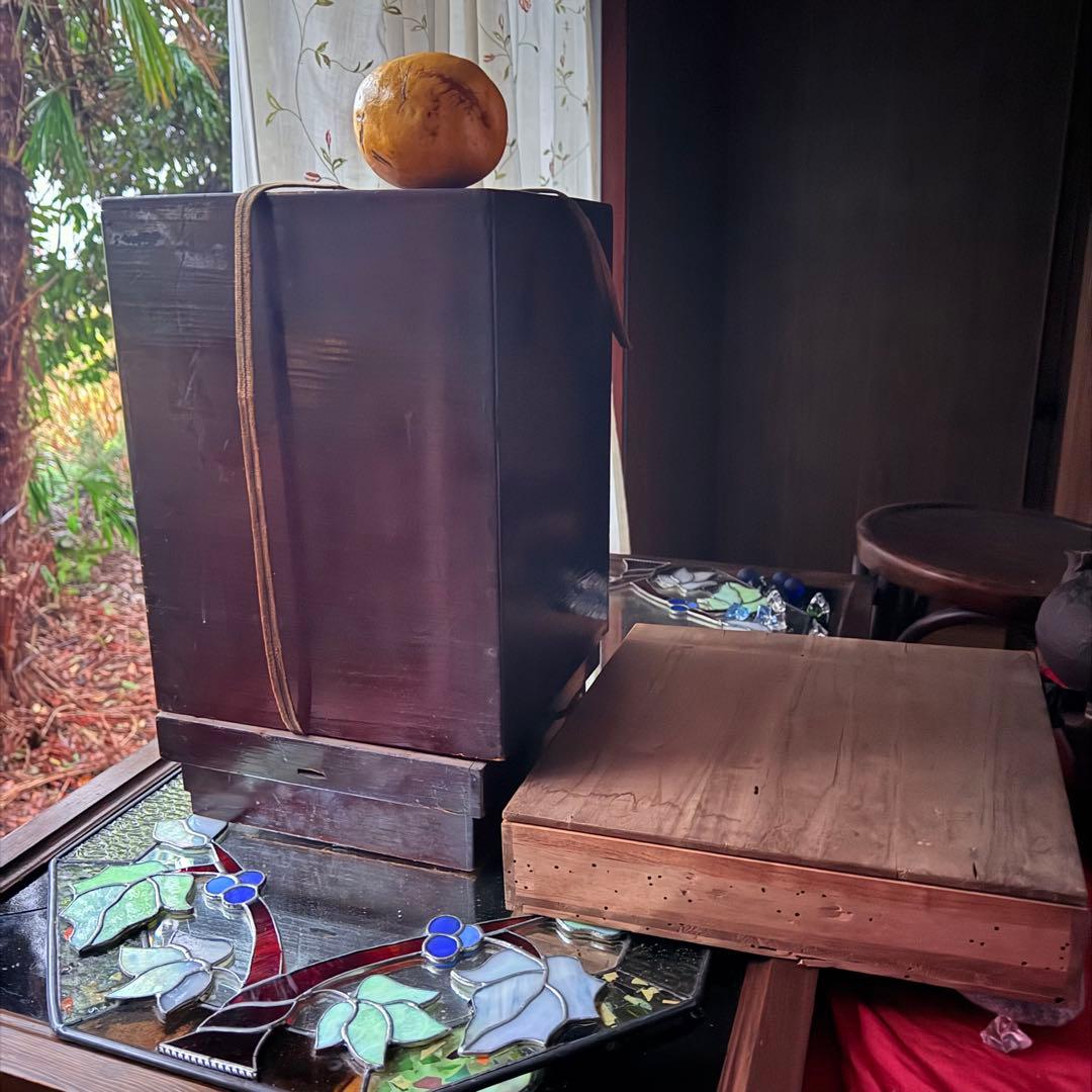 超限定12月31日20時迄‼️JAPAN輪島螺鈿蒔絵『菊づくし』四段重箱在銘重ね盆