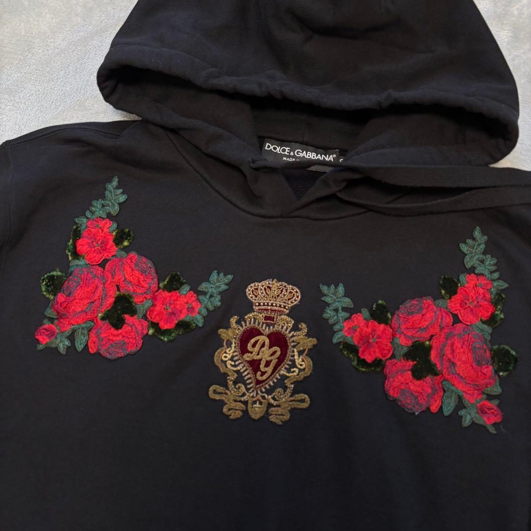 50サイズ✨DOLCE&GABBANA フローラル 薔薇 刺繍 パーカー 黒