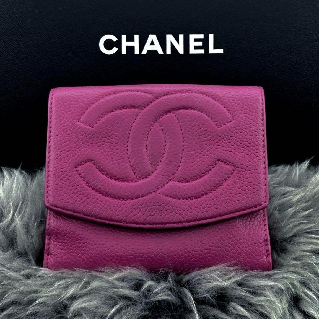 美品✨】シャネル 財布 ココステッチ キャビア Wホック 二つ折 PI