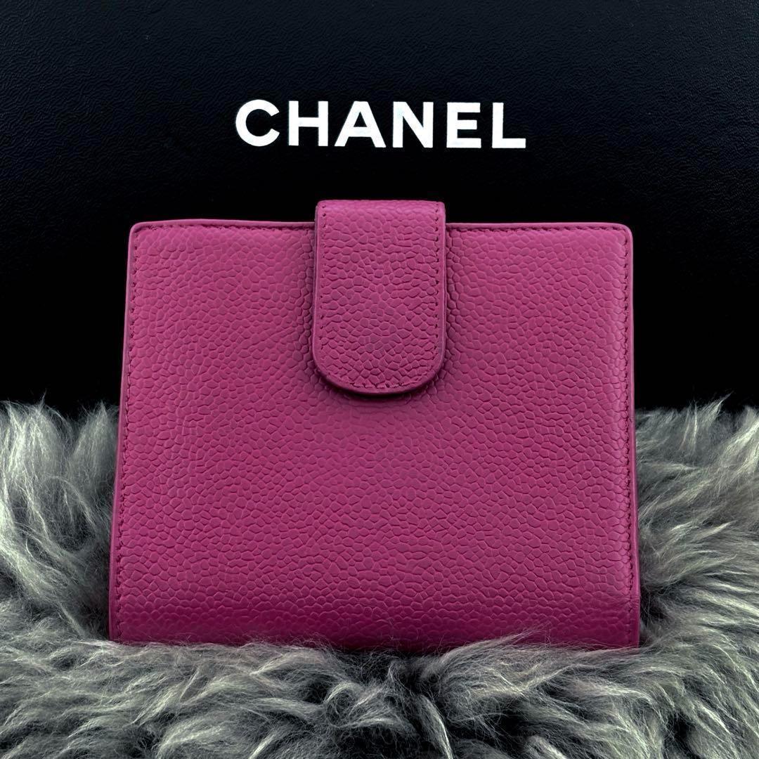 美品✨】シャネル 財布 ココステッチ キャビア Wホック 二つ折 PI