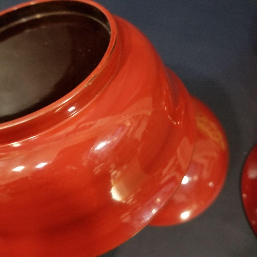 たまきち様確認用　輪島塗　朱漆塗 内総沈金 菊花紋詰 吸物椀 金蒔絵羽反2客