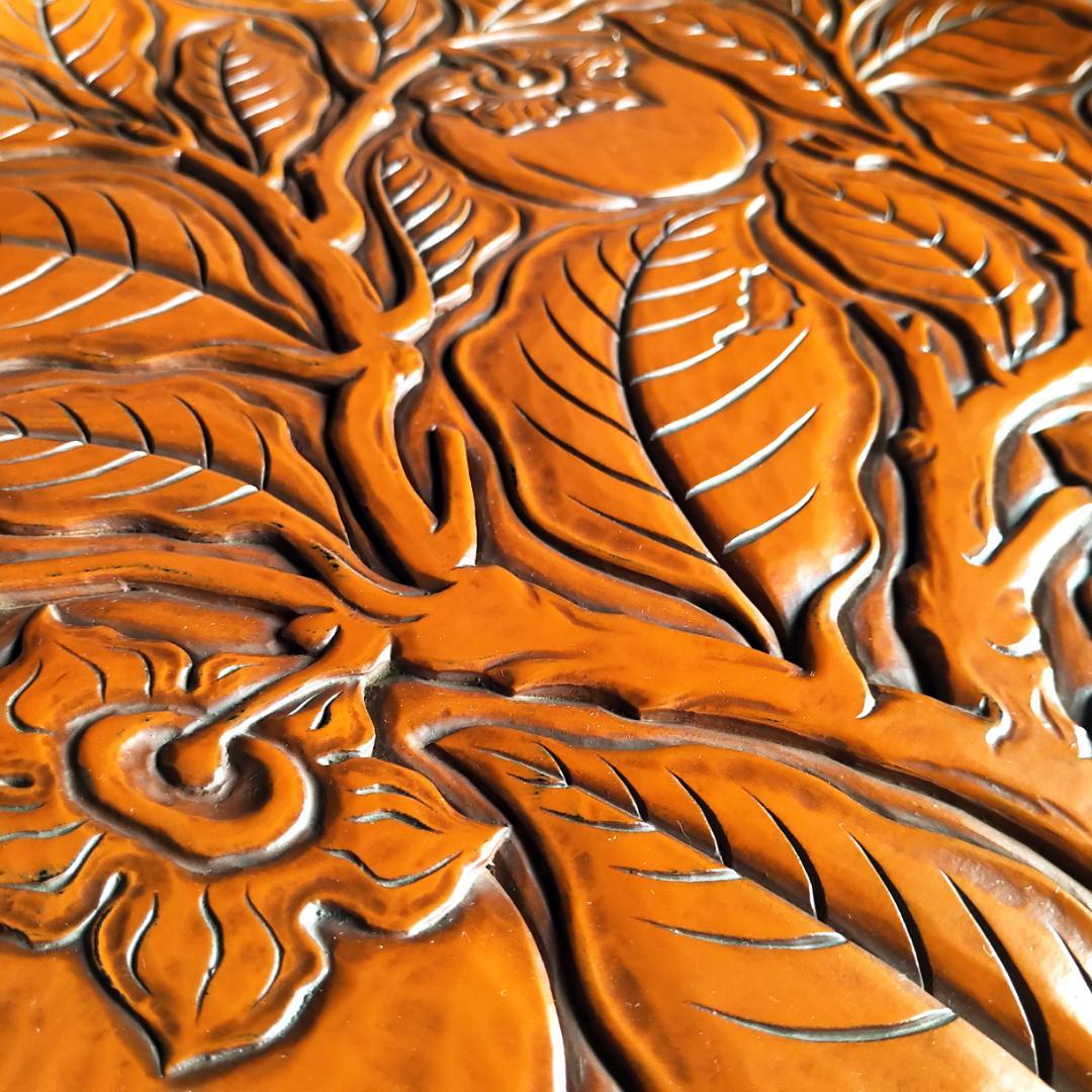 鎌倉彫 博古堂 大型 11寸 35.5㎝ 柿モチーフ 丸皿・丸盆