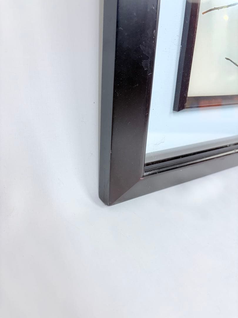 螺鈿細工 日本画 鳥 果物 柿 額装 絵画 アート アンティーク