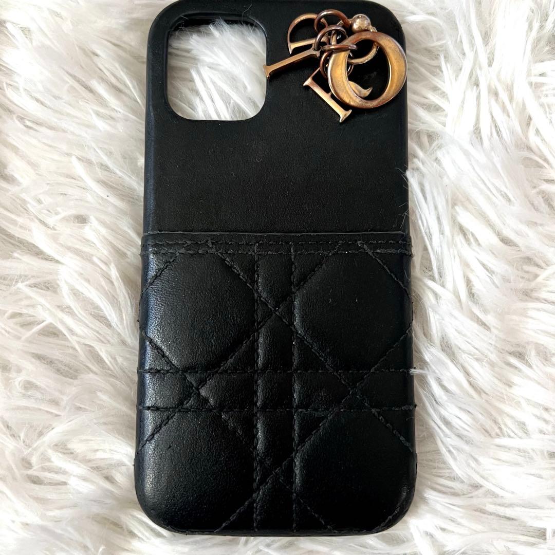 Dior ディオール iPhone15 ケース スマホ 本革 黒 カナージュ