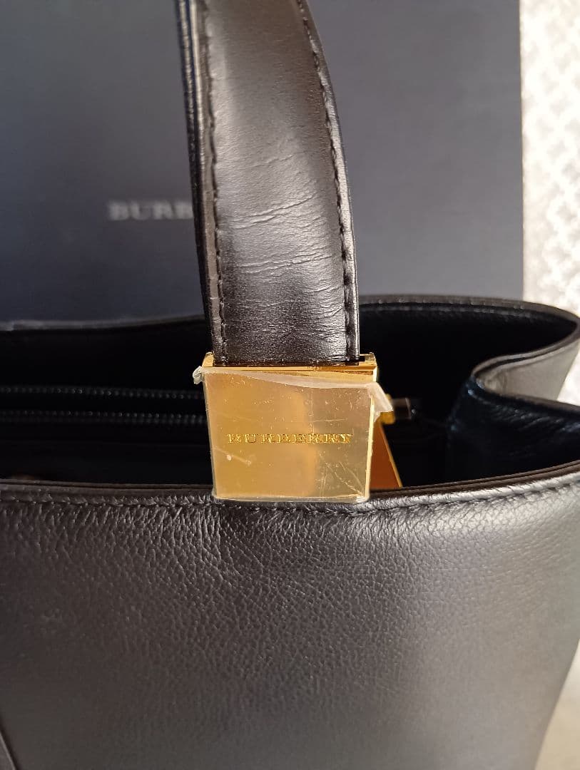 バーバリー レザー トートバッグ ノバチェック 金属金具 ブラック 黒